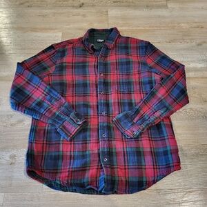 Chaps Vintage Plaid Green & Red Double Layered Long Sleeved Button Up Mens Large